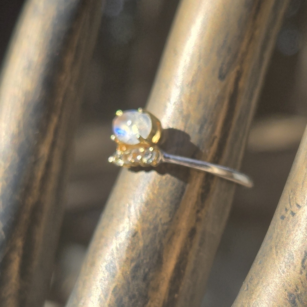 Moonstone & Topaz Natural Gemstone Sterling & Gold Ring Sz7 - Picture 6 of 10
